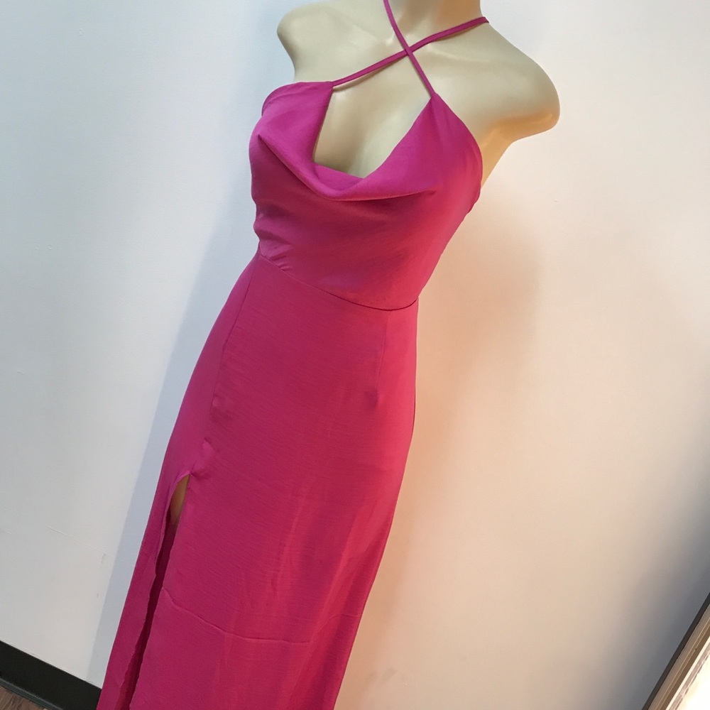 ‼️ Silky Fushia Maxi Dress Criss Cross Straps - Picture 3 of 5